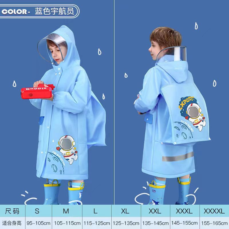 Children's Raincoat Waterproof Wholesale Boys' One-Piece with Schoolbag Seat Hiking Student Girls' Eva Long Cartoon Poncho