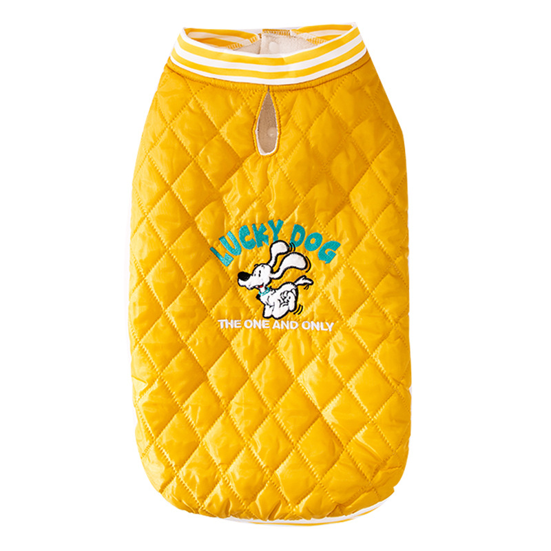 Amarillo inglés de algodón de algodón gran perro chaleco de algodón sin mangas dos pies engrosado otoño y invierno puede traer ropa de perro