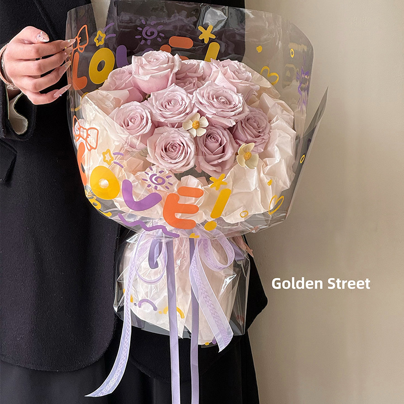 Qisejin celofán serie verano colorido bricolaje papel de embalaje hecho a mano floristería material de embalaje floral