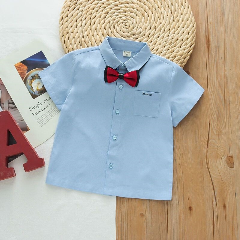 Boys' Summer Clothing, Children's White Short-Sleeve Shirt, 2026 New Style, Baby Boy Turn-Down Collar Cotton Printed Stylish Top