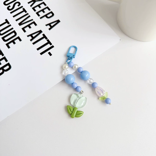 Large and small tulip blue bead pendant