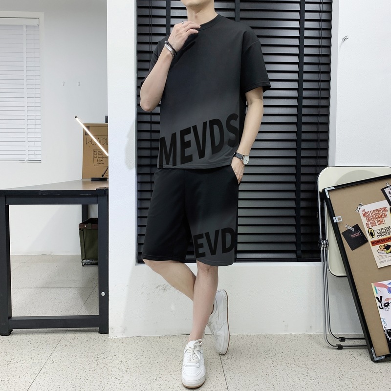 Verano hombre casual juego deportivo marca de tendencia grande suelto impresión de alta calidad juego de color gradiente