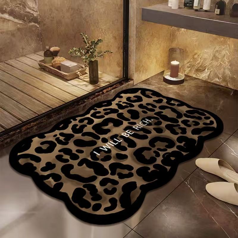 Leopard Print Light Luxury Diatom Bathroom Door Absorbent Floor Mat Quick-Drying Household Bathroom Stain-Resistant Anti-Slip Toilet Foot Mat