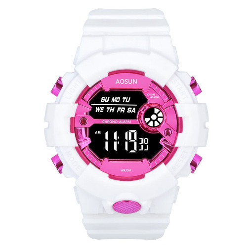 Children's Alarm Clock Electronic Watch for Girls, Trendy and Fashionable, Girl's Waterproof Night Light Sports Multi-Function Mechanical Watch On Sale