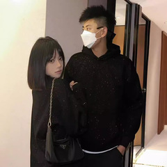 潮牌満天星連帽衛衣男女秋冬新作ゆるい上着カップル重ポンドキラキラパーカー