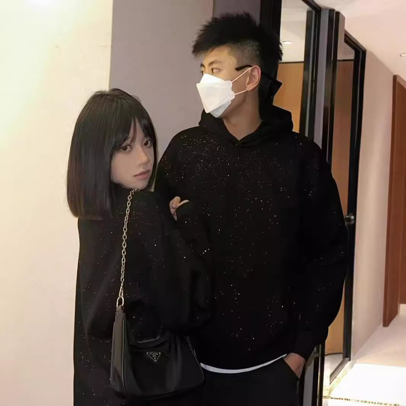 Fashionable Brand Gypsophila Hooded Sweatshirt for Men and Women in Autumn and Winter New Loose Tops for Couples Heavy Shiny Hoodies