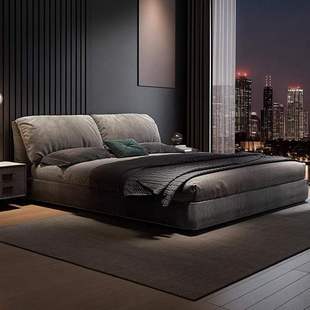 Italian Simple Ear Technology Velvet Fabric Bed Simple 2 m x 2 m 2 Double Master Bedroom Queen Bed Wedding Bed