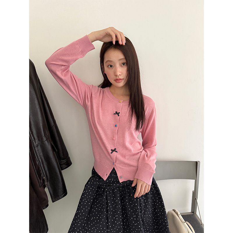 [Clearance, No Returns] Allo 2025 Autumn New Korean Style Sweet Color-Block Button Knit Cardigan 19250
