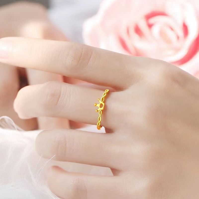 Anello corona d'oro vietnamita donna Net Red semplice elegante anello in ottone placcato oro gioielli_voghion.com
