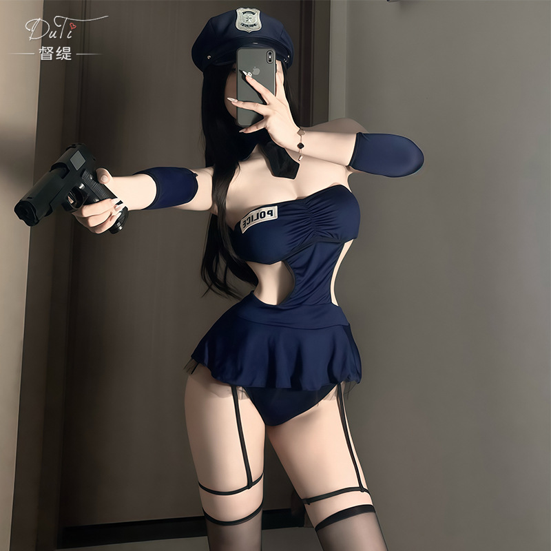 Xianyi Sexy Lingerie, Flirting and Abstinence-Themed Policewoman Cosplay Outfit, Sexy No-Take-Off Stewardess Uniform, Tempting Nightclub Women's Clothing