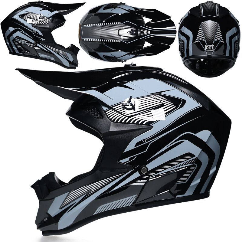 Riding Helmet — Motuoche Motosiklet kaskı (dəbilqə) - gloss-black-line-gray-goggles-gloves-mask-s