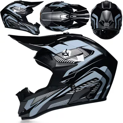 mountain bike riding — Motosiklet kaskı (dəbilqə) - bright-black-line-gray-goggles-gloves-mask-s