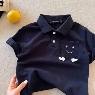 Pure Cotton Summer New Style Cartoon Style Men's and Women's Kidsren's Clothing Baby Stereo Lapel Short-Sleeved T-Shirt Polo Shirt Top