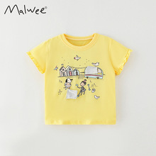 malwee夏季新款歐美中小童女童裝卡通棉質印花短袖圓領T恤衫批發
