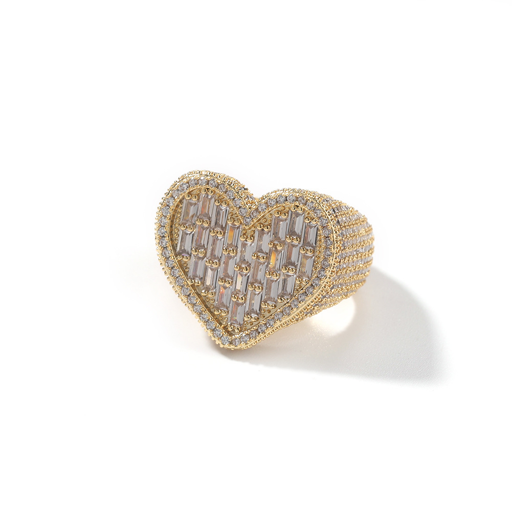 24g Weight Rhinestones Inlay Material Rings Classification 6, 9 Ring Size 1 Piece Quantity Party, Street Occasion Copper Material Heart Shape Pattern Unisex Gender Inlay Design Hip-Hop Style Hip-hop Heart Shape Copper Inlay Rhinestones Rings 6