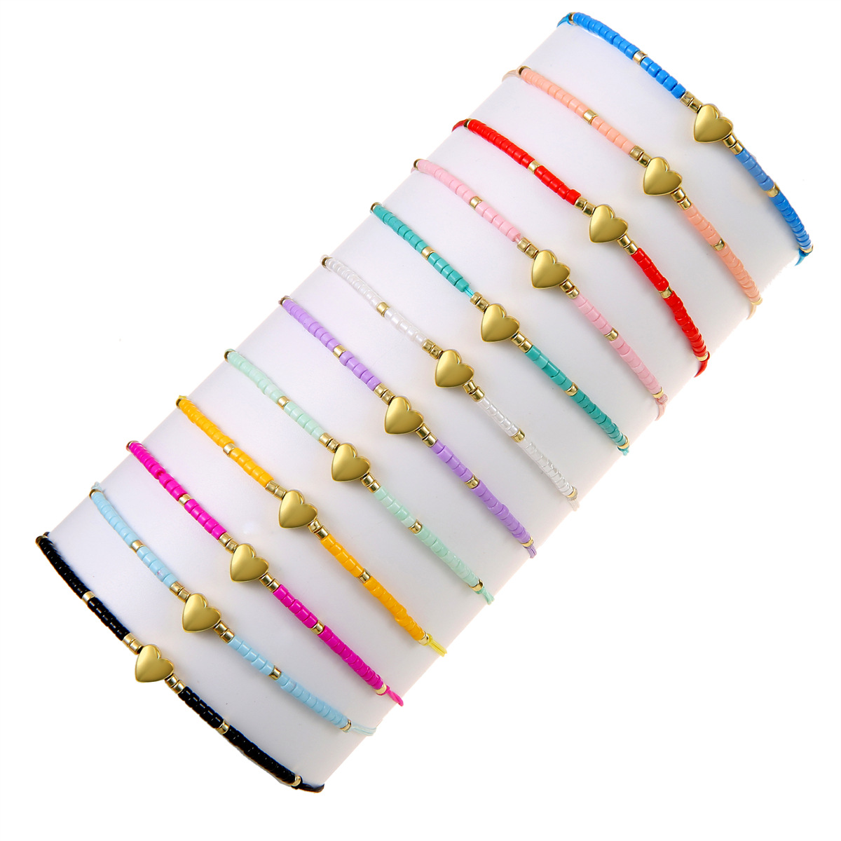 All Seasons Season Women's Gender Bohemian Geometric Heart Shape Seed Bead Cord In Chain Slider Clasp Closure String Bracelets Wholesale