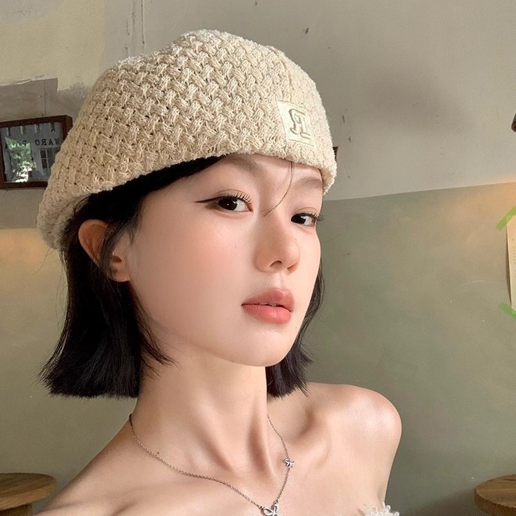 日系复古针织贝雷帽女夏季镂空透气大头围显脸小小众百搭画家帽子|undefined