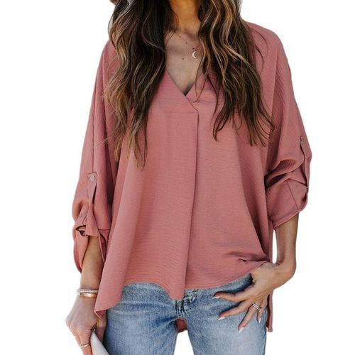 eBay Spring New Sexy V-Neck Loose Plus Size Women's Casual Matching Top