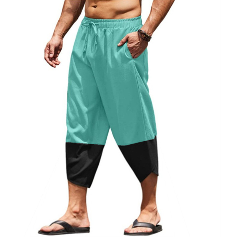 Transfronterizo 2025 Amazon estación independiente nuevo algodón y lino de hombre empalmado cuerdas de tracción sueltas pantalones cortos casuales