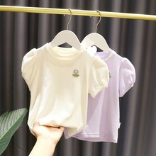 儿童短袖t恤1-5岁女宝宝细坑条T恤女婴童夏装女童垂感冰丝棉上衣.
