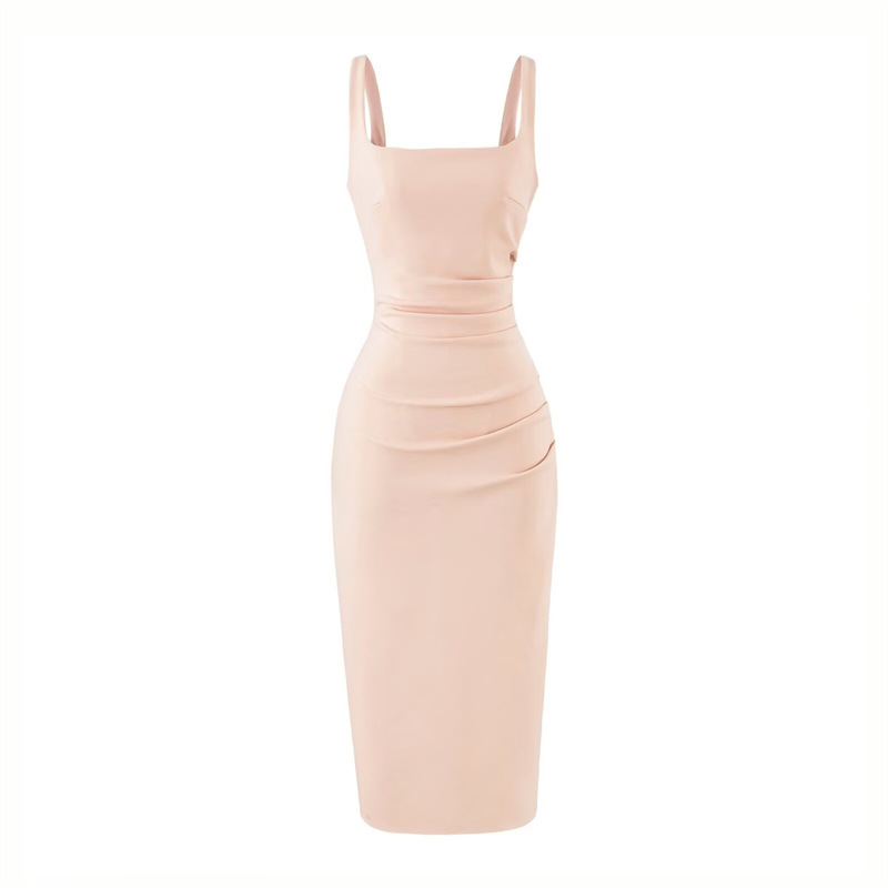 French-Style One-Shoulder Pink Halter Neck Slim-Fit Off-Shoulder Dress with Cinched Waist and Bodycon Fit, Sexy Long Dress