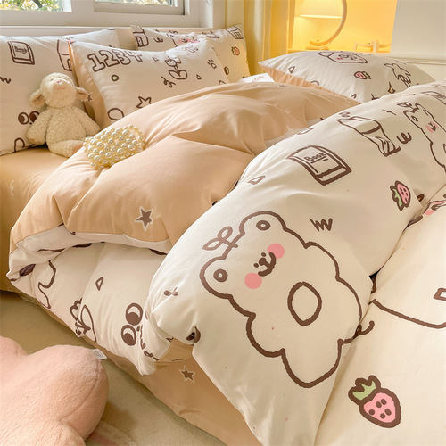 Rural-style four-piece set 100% cotton pure cotton bed sheet and duvet cover set winter bedding dorm three-piece set bedding wholesale