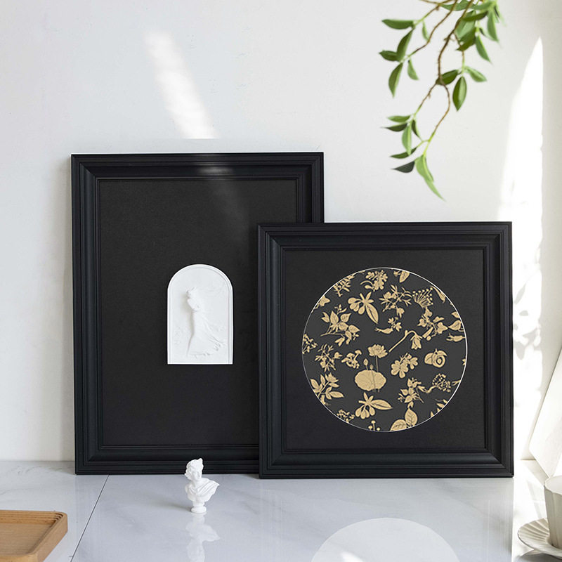 European-style French Middle-style Black Picture Frame Photo Frame with Cardboard Mounted Sculpture Plaster Vintage Oil Painting Frame