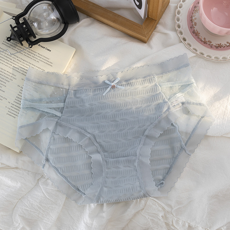 Ropa interior de seda de hielo de algodón antibacteriano entrepierna media cintura chica encaje sexy briefs delgada ropa interior sin costuras