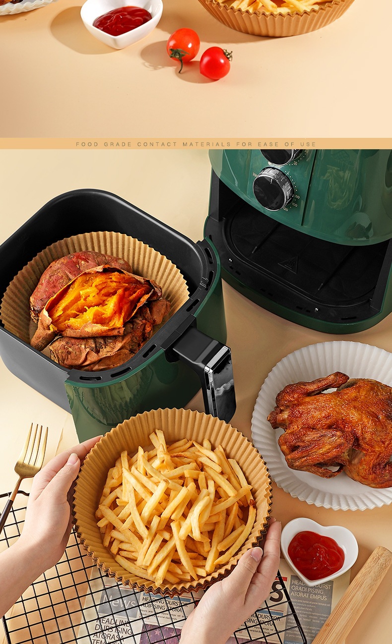Air Fryer Paper Liners Round Non Stick Oil Absorbing Parchment Sheets for Home Baking 50 Pack overview