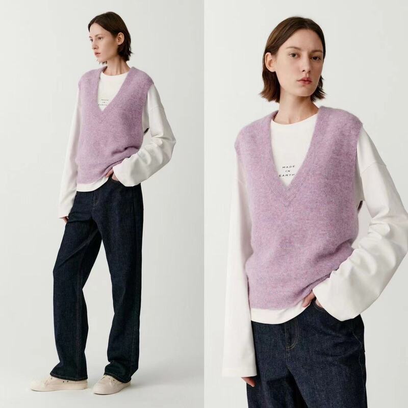 【Main Recommendation】26 Early Spring Ic Wool Alpaca Yarn Skin-Friendly V-Neck Loose Fit Knitted Vest