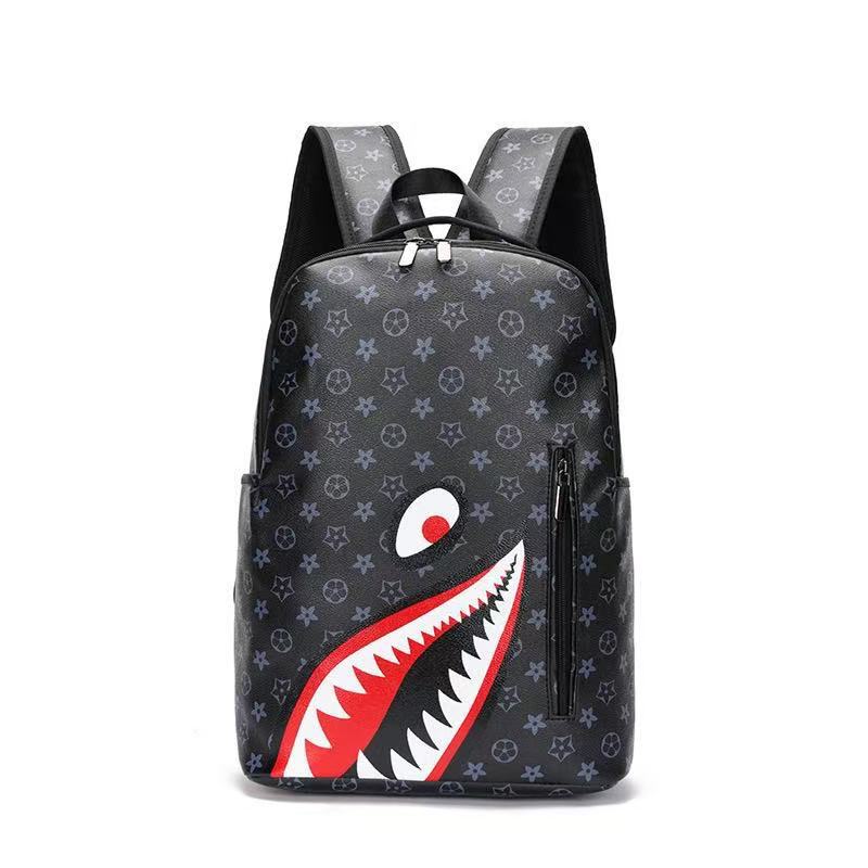 新しいシンプルな個性ファッションサメバックパックメンズバックパックチェック柄高校生大学生バッグコンピュータバックパック|undefined
