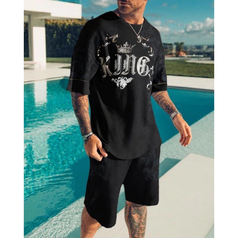 Suit de camiseta de hombre de estilo deportivo impresión digital impresión de ropa de trabajo Aliexpress suministro de mano 3D manga corta