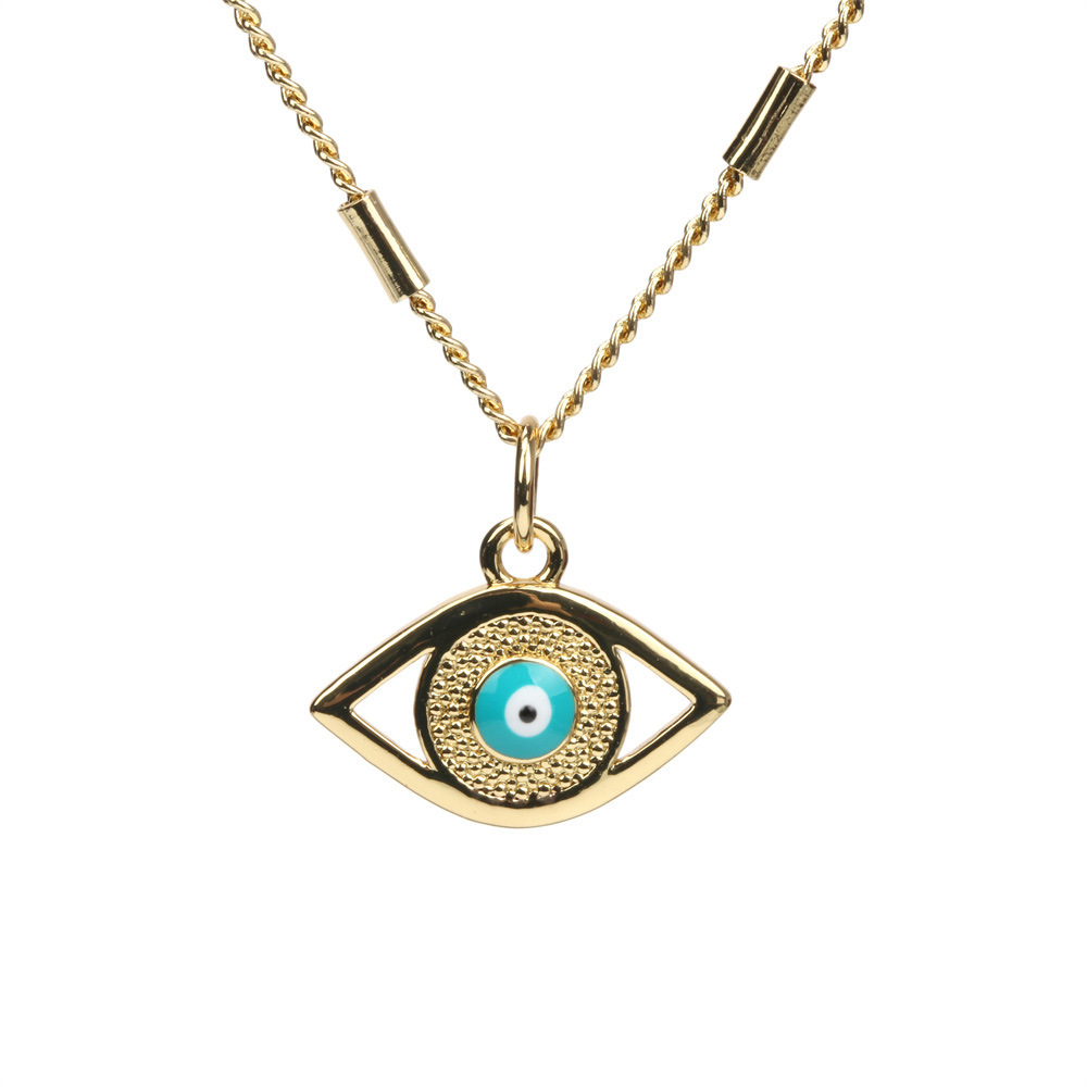fashion color devilu0027s eye oil drop copper gold-plated Cuban chain pendant necklace