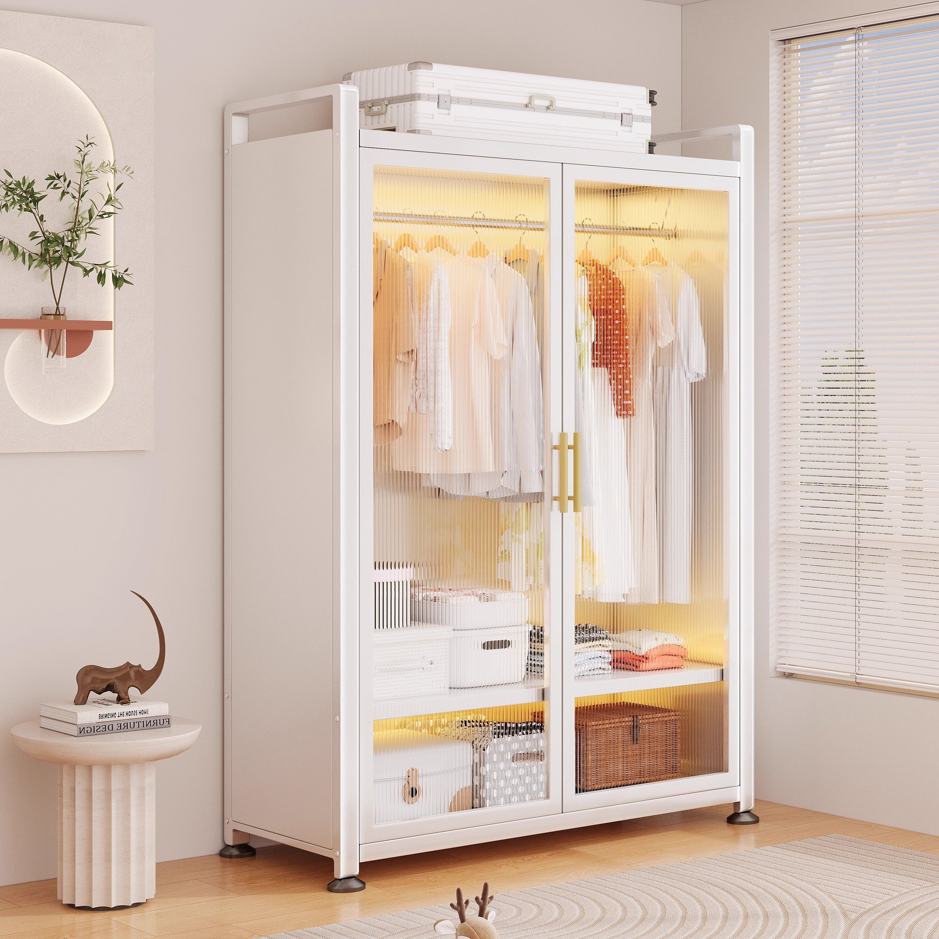 Simple Wardrobe for Bedroom, Home, Rental, Assembled Metal All-Steel Frame, New Style Wardrobe, Small Apartment Storage Cabinet