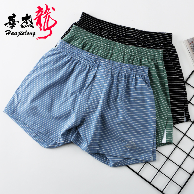 華傑龍男士內褲男條紋四角褲棉平角褲男式寬鬆薄款透氣阿羅褲代發