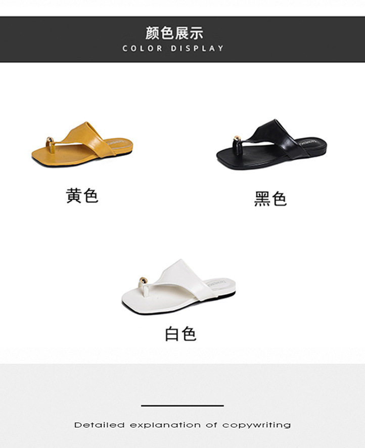 Dép sandal nữ quai ngang xỏ ngón mũi vuông đế bằng — Màu trắng, Màu vàng, Màu đen chi tiết 6