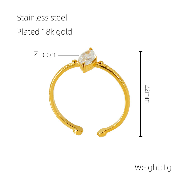 Transfronterizo nuevo acero inoxidable con incrustaciones de circón caballo ojo anillo europeo y americano todo partido titanio acero luz lujo anillo abierto en stock al por mayor