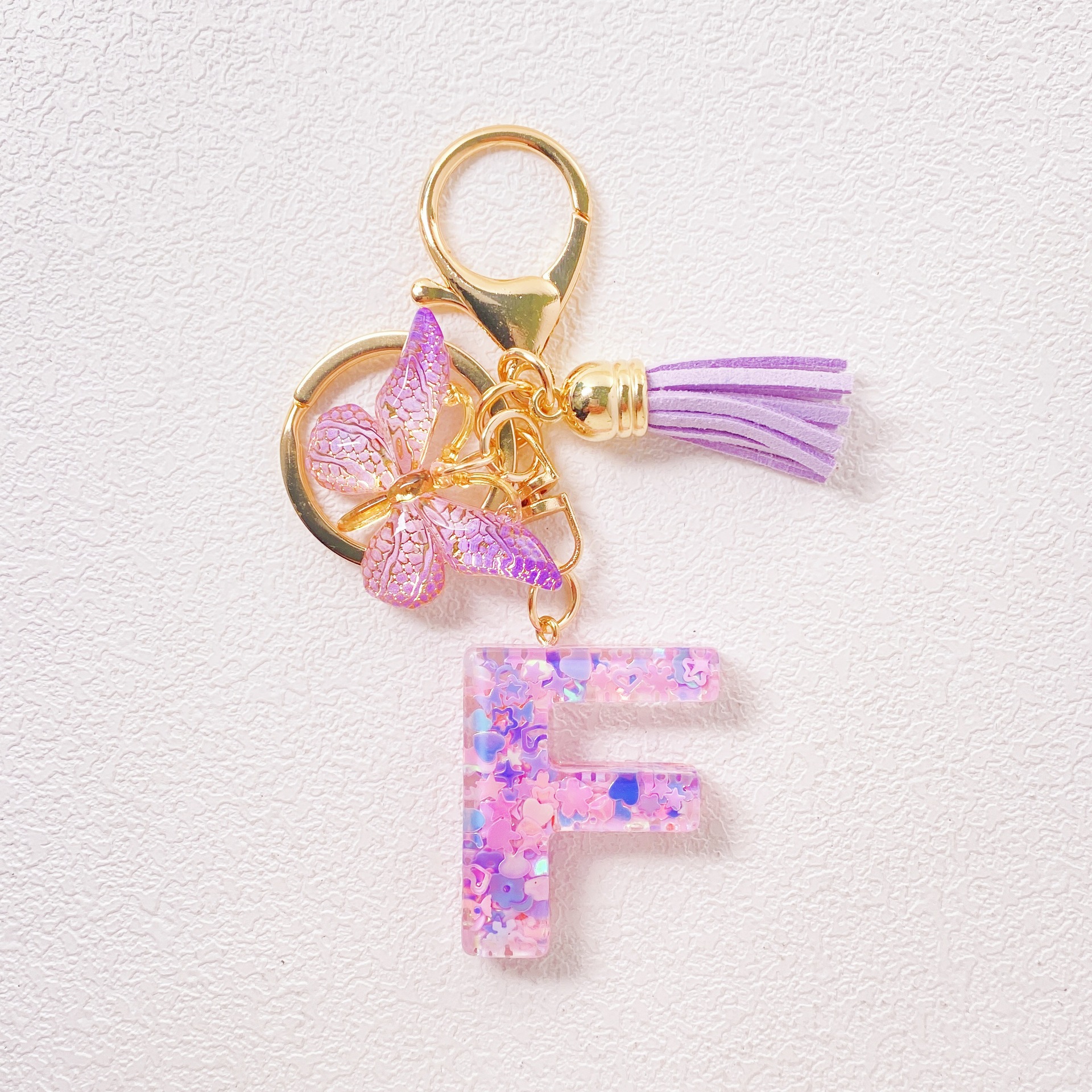 20g Weight Sequins Inlay Material Keychain Classification Daily Occasion Epoxy Material Letter, Butterfly Pattern Women's Gender Sweet Style Purple Color Letter Butterfly Keychain Epoxy Sequins Women's Sweet Keychain 7