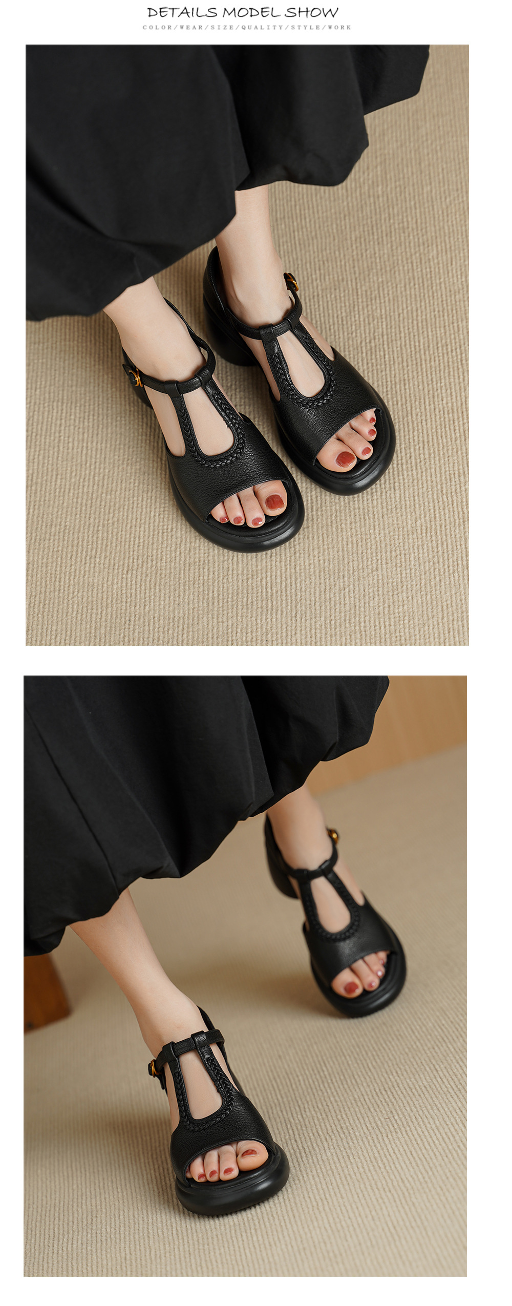 Sandal cao gót nữ quai ngang da cừu gót dày 7 cm, kiểu dáng thời trang — đen chi tiết 11