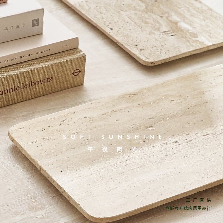 Wabi-Sabi Style Natural Yellow Travertine Rectangular Marble Bathroom Toilet Model Room Storage Tray Storage Tray