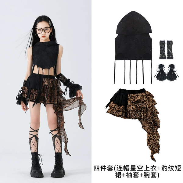 Set, starry sky with hood, sleeves, 4 pieces