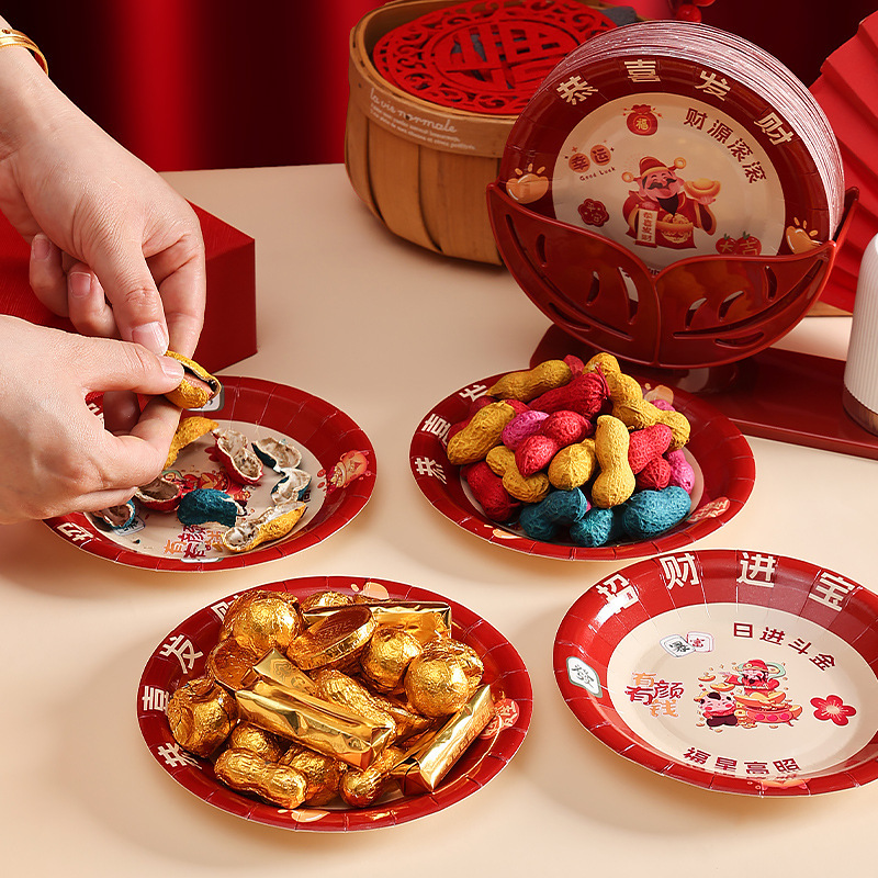 Trendy 50 Disposable Bone Spit Trays 6inch Household Dining Table Residue Trays Party Paper Trays Wholesale Thickened and Hardened Bone Spit Trays