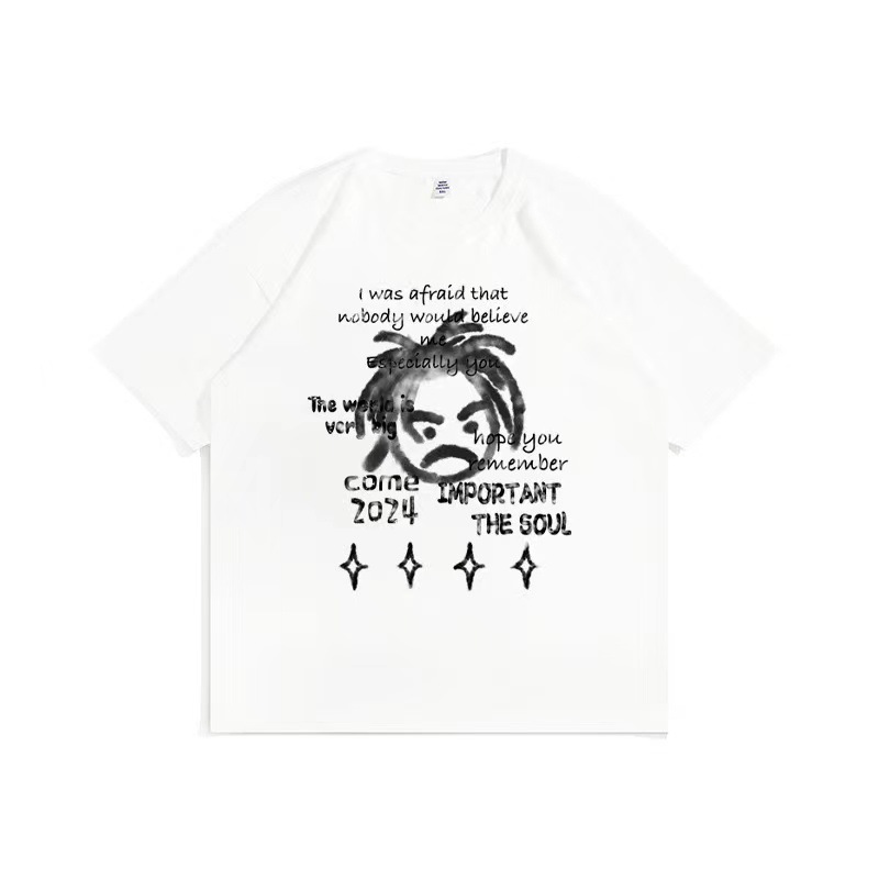 Spring and summer new loose oversize short-sleeved T-shirt men's American hip-hop style round neck trendy brand ins versatile bottoming shirt_viptrois.com