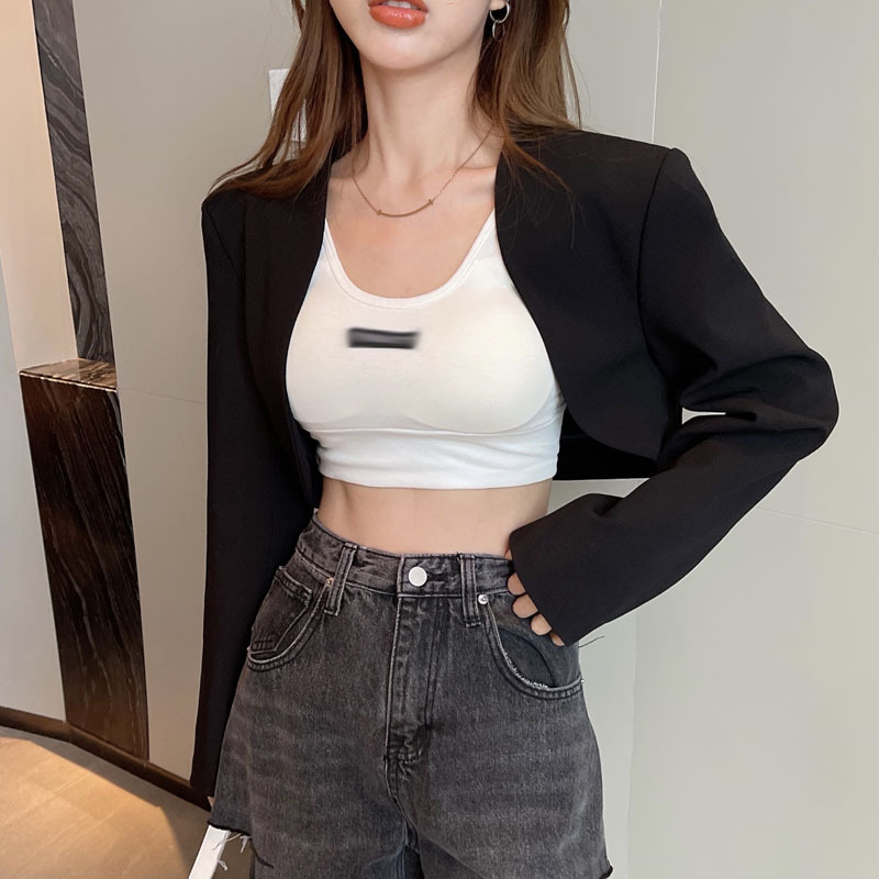 Retro Short Top Suit Jacket Spring and Autumn New Design Sense All-match Waistcoat Black Cardigan Women