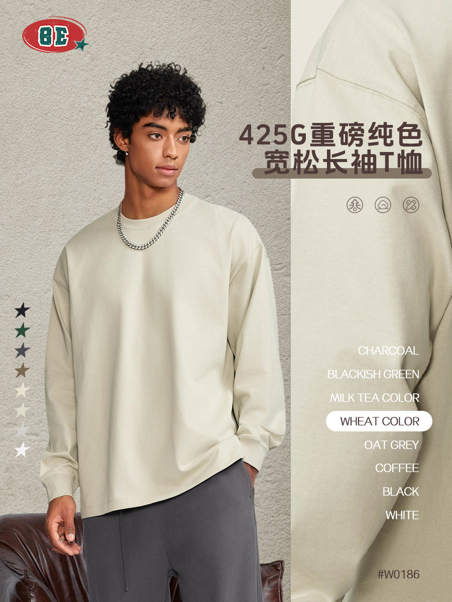 BE ropa de hombre otoño / invierno 2025 Bajia pesado chaqueta de algodón adolescente de manga larga camiseta grande suelta de moda masculina