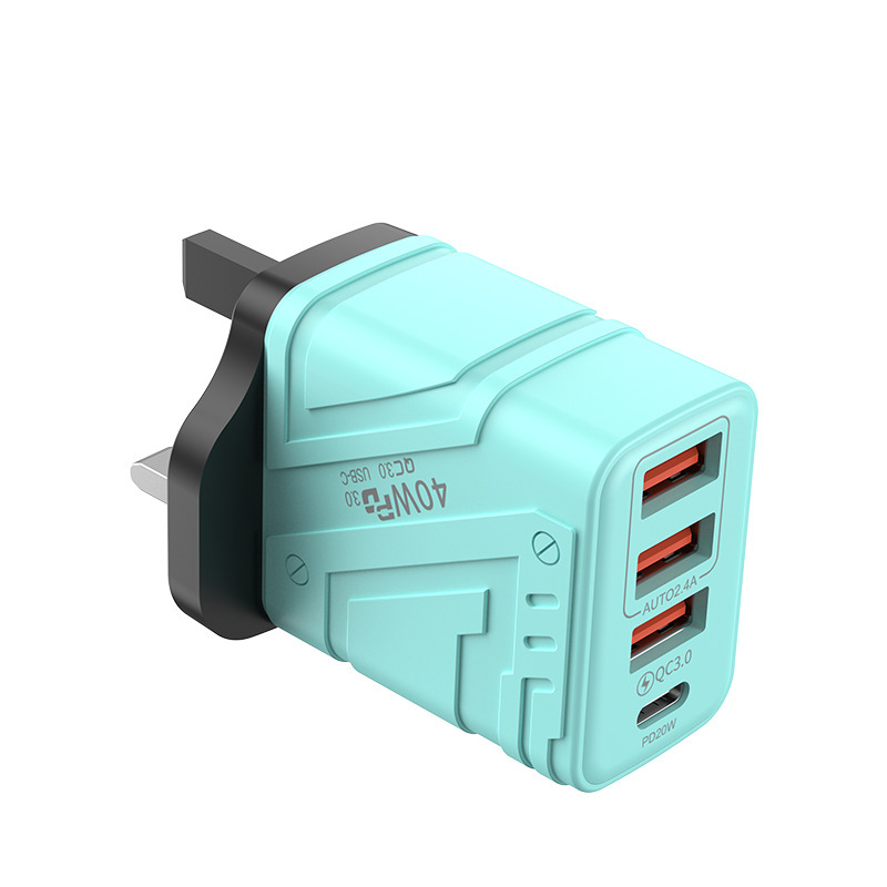クロスボーダーメカスタイル充電ヘッドマルチポート急速充電ヘッド 3usb + pd ヨーロッパ標準アメリカ標準英国標準携帯電話充電器ヘッド tpc|undefined