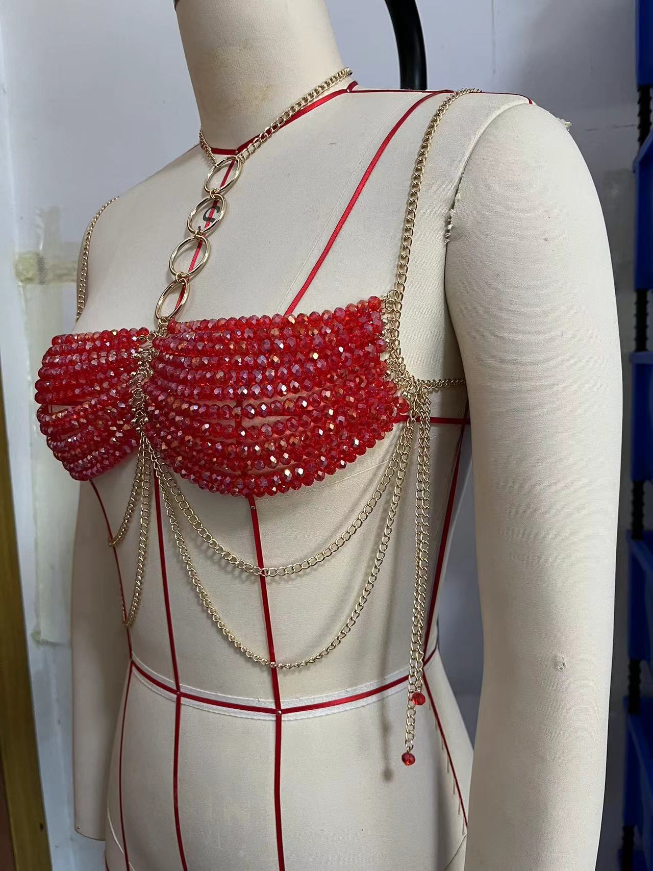 Holiday, Daily, Selfie Occasion Artificial Crystal, Alloy Material Wholesale Jewelry Tidal Wind Streetwear Solid Color Artificial Crystal Alloy Body Chain