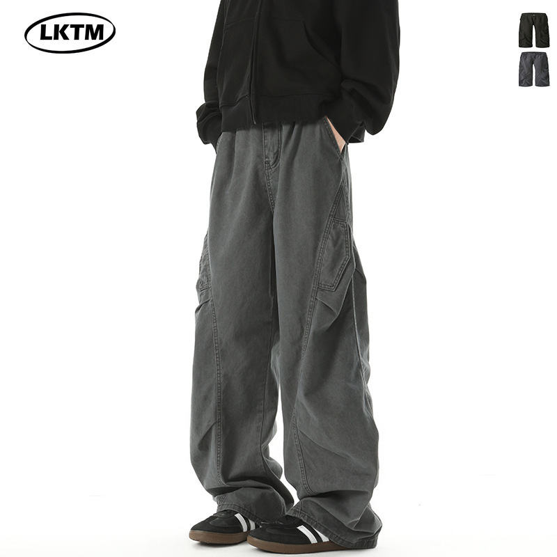LKTM Men's Wear# American Retro Deconstruction Design Sense Overalls Men's and Women's Loose Casual Pleated Straight Pants