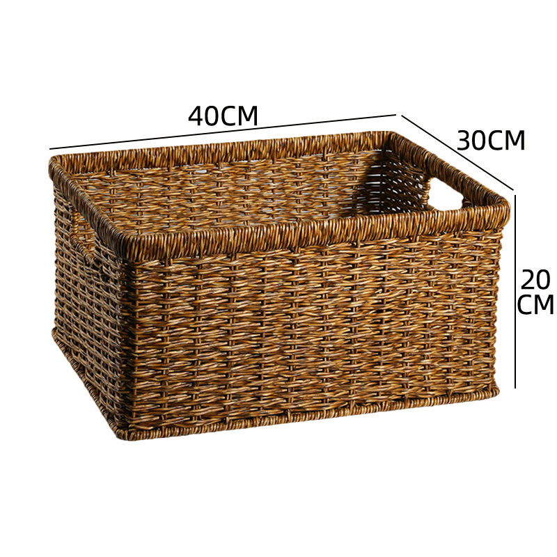 Cesta de almacenamiento de tela de caña imitación ropa sucia juguetes bocadillos cesta de almacenamiento de artículos de bambú tejido casero sala de estar gabinete de televisión escritorio completo