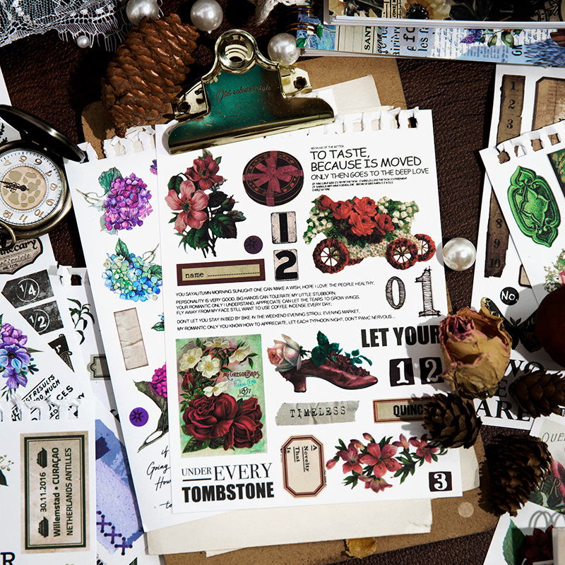 Yanji etiqueta libro retro vida record serie retro diario decoración material 50 unidades en 4 tipos